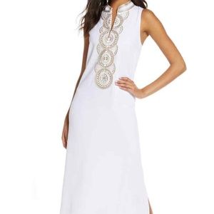Lilly Pulitzer White Jane Maxi Dress 4 White Gold NWT $298 Beaded Sleeveless